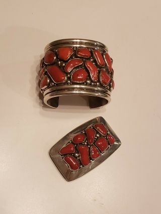 Old Pawn Vintage Navajo C Griego Coral Bracelet And Pendant 4
