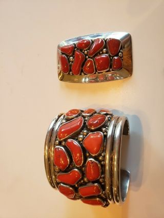 Old Pawn Vintage Navajo C Griego Coral Bracelet And Pendant 7