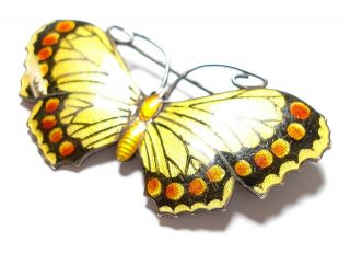 Large Vintage Or Antique Silver & Enamel Butterfly Brooch