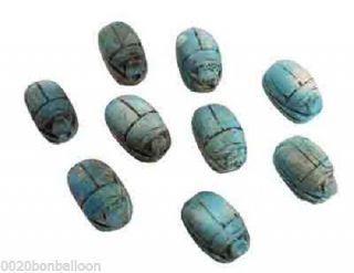12 Egyptian Scarab Beetle Handmade Ceramic Stone Beads For Jewelry Xs Rare (205)