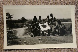 Ww2 Photo Of Shirtless U.  S.  Marines W/captured Japanese Flag & Rifle