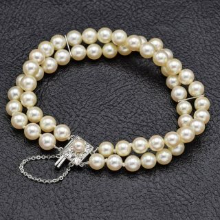 Antique Sterling Silver Sea Pearl Beaded Two - Strand Bracelet 22.  2 Grams