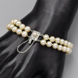 Antique Sterling Silver Sea Pearl Beaded Two - Strand Bracelet 22.  2 Grams 4