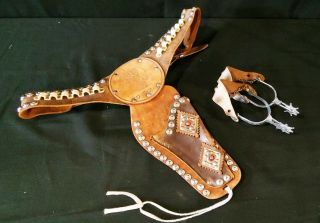 Vintage Wild Bill Hickok Leather Studded Jeweled Cap Gun Holster & Spurs