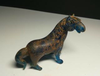 Chinese Colored Glaze Horse Statue Blue Azure Stone Glass Horse Figurines