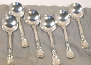 6 Gorham Sterling Silver Chantilly Round Bowl Cream Soup Spoons Spoon Mono " W "