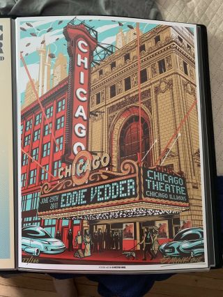 Eddie Vedder Chicago Theater June 29 2011 Munk One Signed Poster Rare Limited