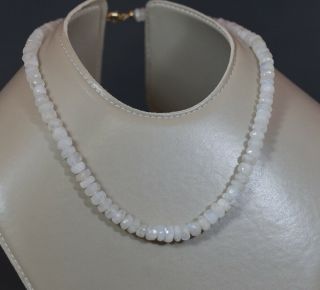 Vtg Exquisite Natural White Opal Rondelles Faceted Beads 8mm.  Necklace 9k Gold