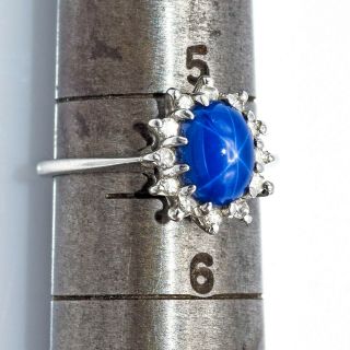 Vintage 14K White Gold 1.  9 Ct Blue Star Sapphire & 0.  18 TCW Diamond Ring 2.  8 Gr 7