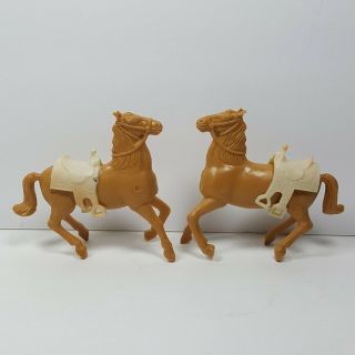 Vintage Plastic Horses White Saddles Pair Tan Brown