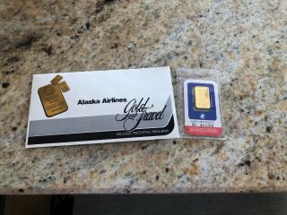 Vintage Alaska Airlines Engelhard 5 Gram.  999 Gold Bar In Assay Card