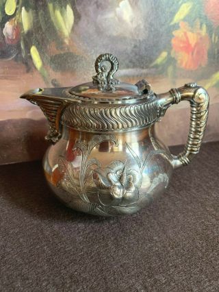 Antique Meriden Silverplate Co.  Ornate Small Silver Plate Teapot Fancy Flowers