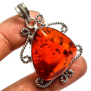 Baltic Amber Pendant 925 Sterling Silver Ethnic Jewelry Sz2.  07 "