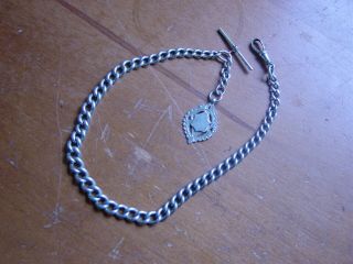 Lovely Antique Hallmarked Silver Albert Watch Chain With Fob