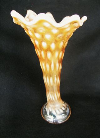 Ultra - Rare Fenton Rustic Peach Opalescent Carnival Glass Vase 3
