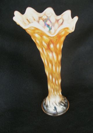 Ultra - Rare Fenton Rustic Peach Opalescent Carnival Glass Vase 4