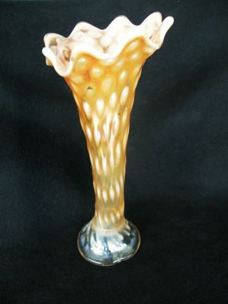 Ultra - Rare Fenton Rustic Peach Opalescent Carnival Glass Vase 5