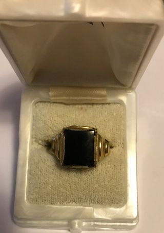 Mens Vintage Art Deco Onyx Ring - 10K - With Case 2