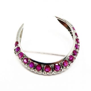 Nyjewel 18k White Gold 1.  8ctw Natural Ruby Moon Crescent Pin Brooch 33x31mm 5.  2g