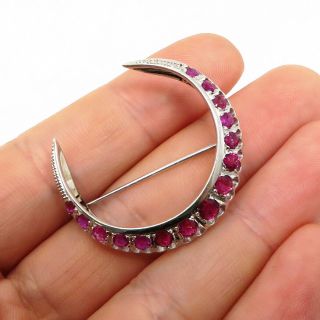 NYJEWEL 18k White Gold 1.  8ctw Natural Ruby Moon Crescent Pin Brooch 33x31mm 5.  2g 4