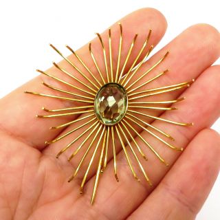 NYJEWEL 14k Yellow Gold Special Design Green Gemstone Pin Brooch 57 x 54mm 6.  3g 3