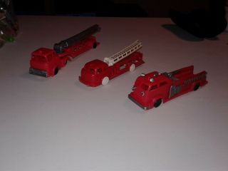 Vintage Toy Fire Truck Wyandotte Toys Plastic 6 1/8 " Long,  2 More Firetrucks