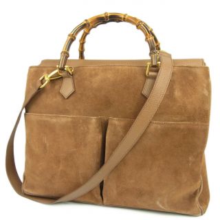 Auth Gucci Vintage Bamboo Leather 2way Shoulder Hand Bag F/s 3443