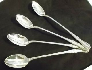 4 Rare Reed & Barton Rose Cascade Solid Sterling Iced Tea Spoons No Monogram Euc