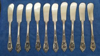 Rose Point By Wallace,  Sterling Butter Spreader,  Flat Handle 10 Pc Set