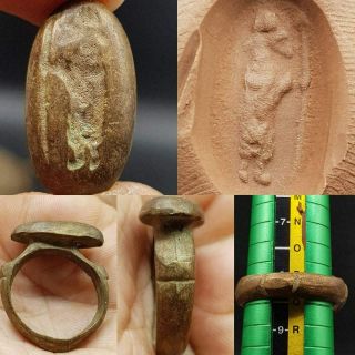 Antique Old Sassanian King Bronze Intaglio Ring 61