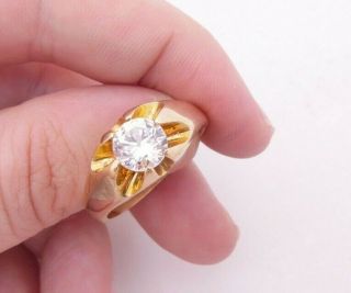 9ct Gold White Spinel Gypsy Set Solitaire Heavy Ring,  9.  3 Grams 9k 375
