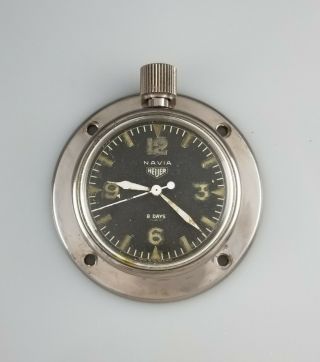Rare Vintage Heuer Navia 8 Day Rally Dash Race Car Clock Watch - No Timer