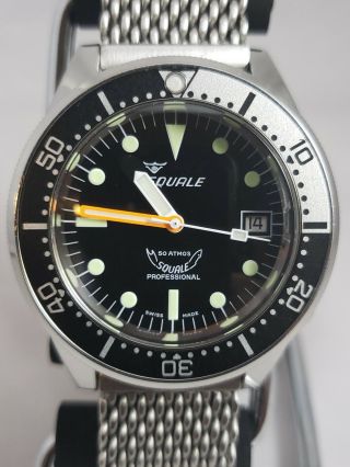 Squale 1521 50 ATMOS BLACK DIAL SILVER / BLACK BEZEL BOX AND PAPERS RARE 2