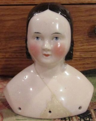 C1840 Antique 4 " German Meissen Doll W/rare Curls Down Back,  Rare China Head