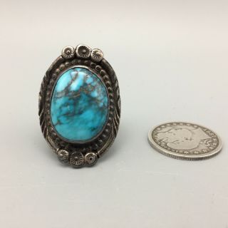 Vintage Turquoise And Sterling Silver Ring - Size 9.  5