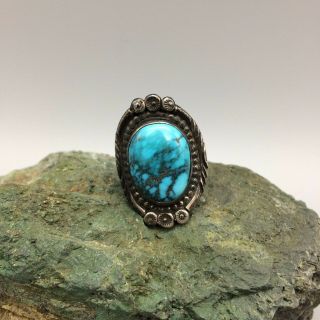 VINTAGE Turquoise and Sterling Silver Ring - Size 9.  5 6