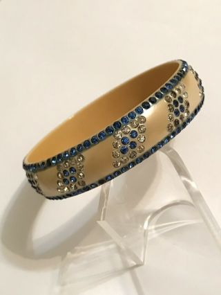 Vintage Gorgeous Deco " Topaz Geometric " Rhinestone Sparkle Celluloid Bracelet