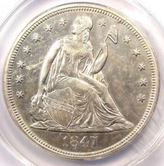 1847 Seated Liberty Silver Dollar $1 - Anacs Au55 Details - Rare Date Coin