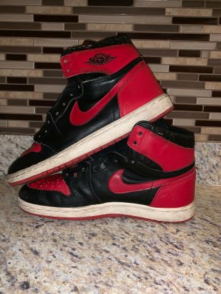 1985 Nike Air Jordan 1 Black/red (bred) Banned Sz 10 1/2 Ty1 Vintage Og