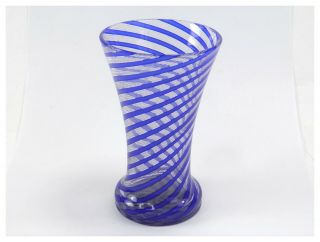 Antique French 19th Century Victorian Clichy Glass Blue & White Swirl Cane Vase