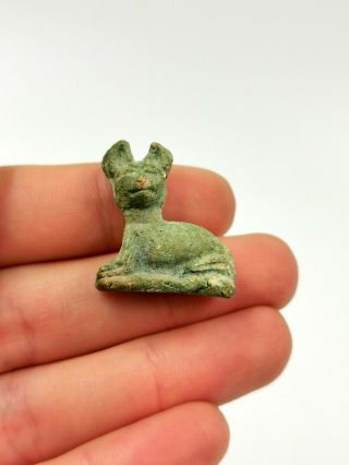 Large Unusual Ca.  1300 Bc Egyptian Faience Cat Amulet - Wearable - R451