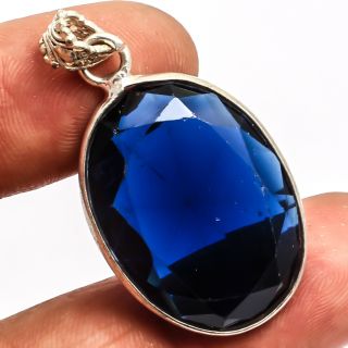 Blue Sapphire Pendant 925 Sterling Silver Jewelry Handmade Jewelry Sz1.  64 "