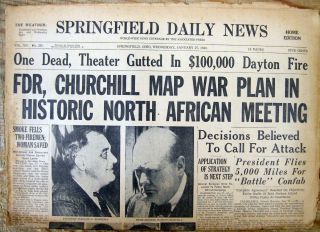 1943 Ww Ii Headlne Newspaper Roosevelt & Churchill Meet At Casablanca Conference