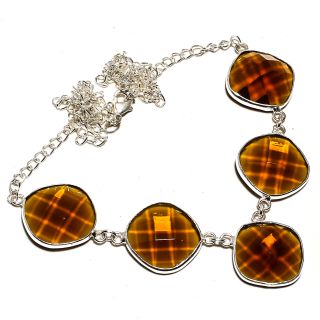 Faceted Golden Topaz Necklace 925 Sterling Silver Jewelry Jewelry Sz16 - 18 "