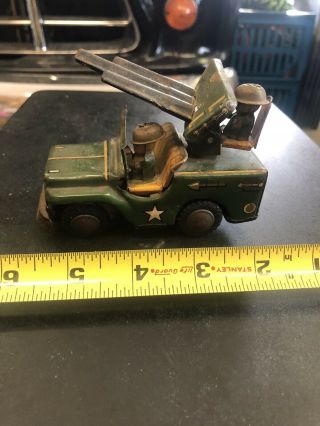 Friction Jeep Swivel Action Army Anti - Aircraft Tin Toy Car