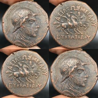 Wonderful Old Bronze Greek Backtrian King Bronze Coin