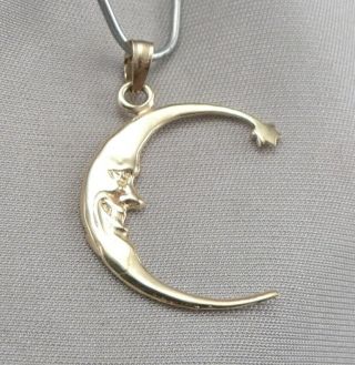 14k Yellow Gold Man In The Moon Crescent Star Pendant 1.  3 Grams Estate