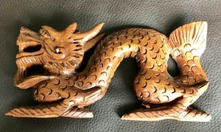 Chinese Box - Wood Hand - Carved Exquisite Auspicious Beast Dragon Statue