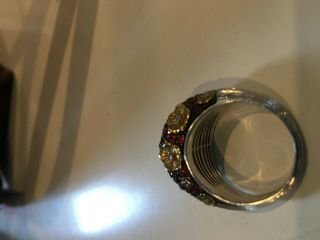 Authentic Stephen Dweck Sterling Red Sapphire Diamonds Gold Flower Ring - Size 9 2