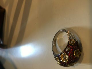 Authentic Stephen Dweck Sterling Red Sapphire Diamonds Gold Flower Ring - Size 9 4